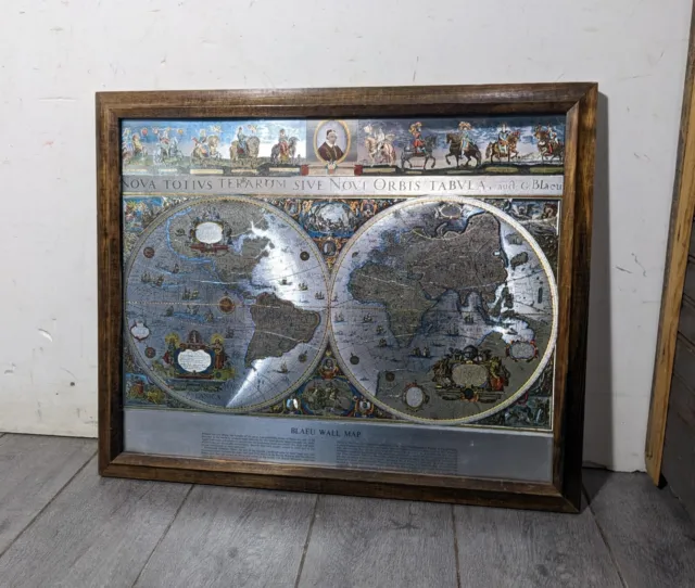Vintage Framed Print - Blaeu Wall Map Silver Foil - New Old World