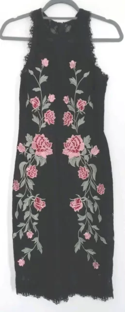 Betsy & Adam Black Lace Pink Floral Embroidered Dress Women's Size 4 Pre-owned