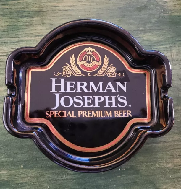 Herman Joseph's Special Premium Beer Ashtray Black Ceramic Adolph Coors Co. VTG