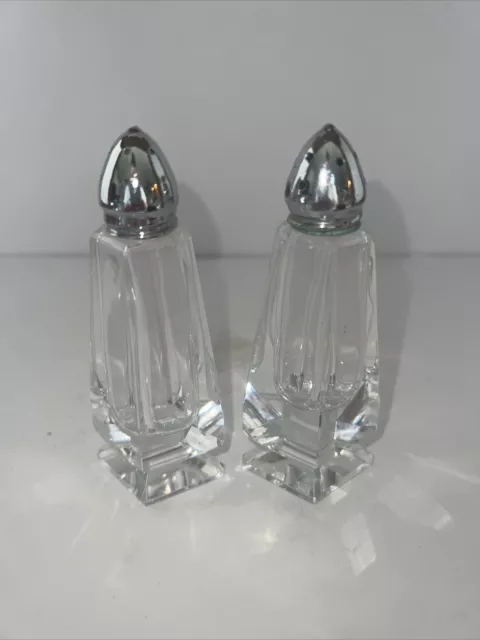 Vtg Mid Century Modern Cut Crystal Salt and Pepper Shakers