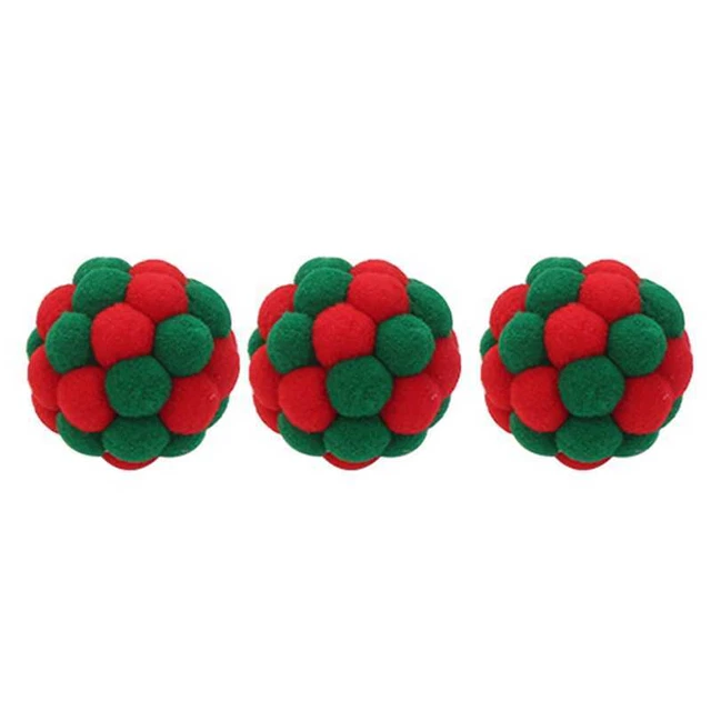 3pcs Plush Colorful Cat Toy Funny Interactive Bell Bouncy Ball (Christmas)