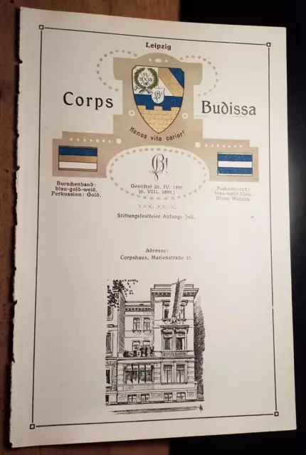 Corps Budissa Leipzig - Wappen Zirkel Haus - um 1910 - Tafel / Studentika