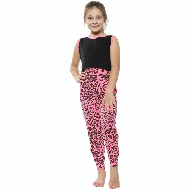 Kids Girls Ali Baba Harem Trouser Leopard Print Pink Fashion Leggings 5-13 Years