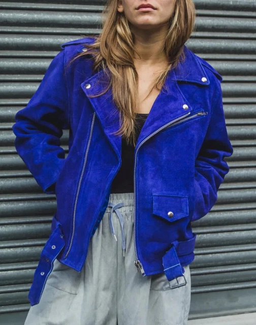 Blouson Moto Femme Paris Sport Club - Cuir Et Daim Marron - Taille M