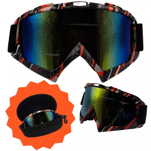 Mascherina Maschera Occhiale Da Cross Motocross Mtb Rosso Nero lente Specchiata