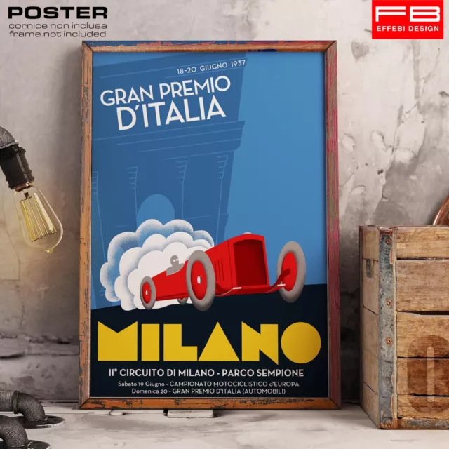 POSTER Locandina Vintage Manifesto MILANO CIRCUITO Gran Premio Di Italia 1937 HQ