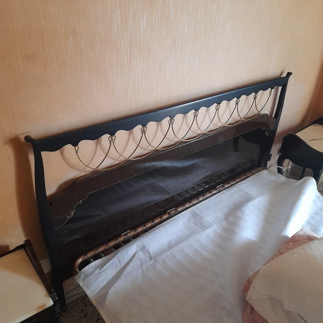TESTATA DI LETTO MATRIMONIALE MARCATA "FIRMA" IN MOGANO INTARSIATO, anni '50/60