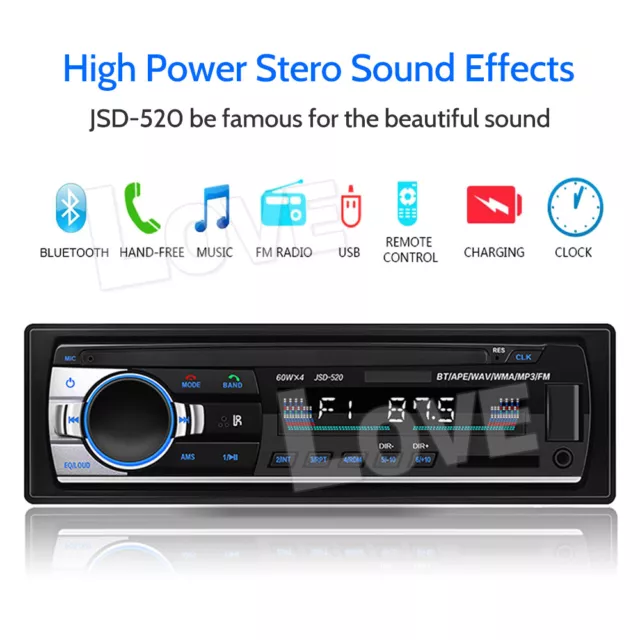Car Radio Stereo 1Din Bluetooth FM Audio Head Unit Player MP3/USB/SD/AUX In-Dash 3