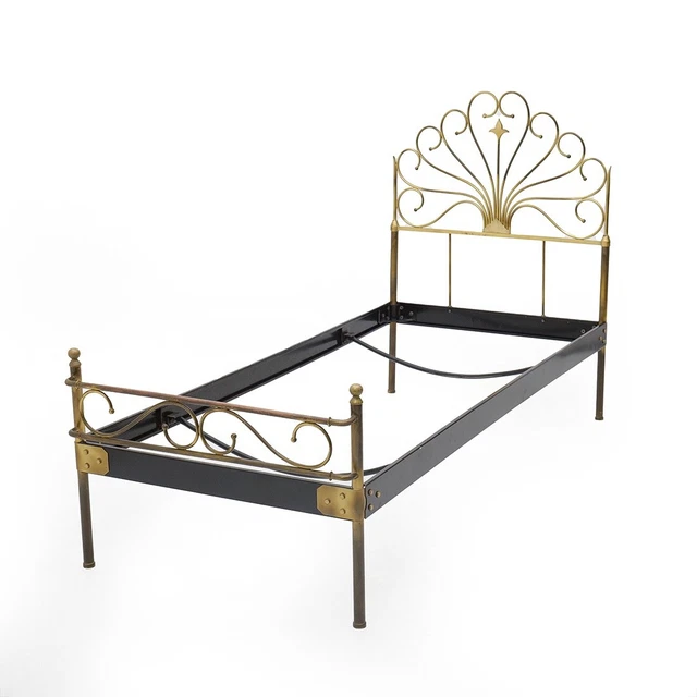 Letto singolo in metallo e ottone, anni ’50, single bed, mid-century modern, ita