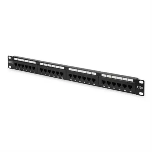 DIGITUS CAT 5e Patchpanel ungeschirmt 24 Port RJ45 8P8C LSA 1HE Rack Schwarz