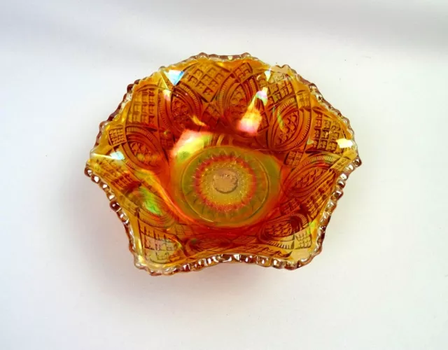 Imperial Glass Diamond Ring Marigold Carnival Glass 4 3/4" Ruffled Bowl 1910- 3