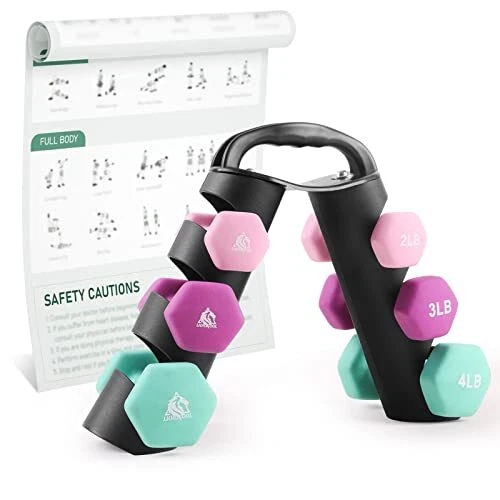 Set of 2 Neoprene Coated Dumbbell Hand Weights, Anti-Slip and Anti-Roll Hex