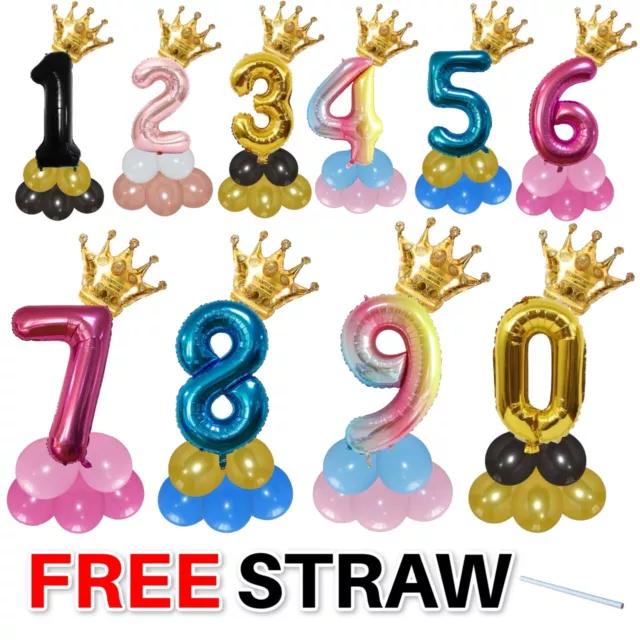 40'' Number Foil Balloons Crown Helium Baloons Set Birthday Wedding Party Decor