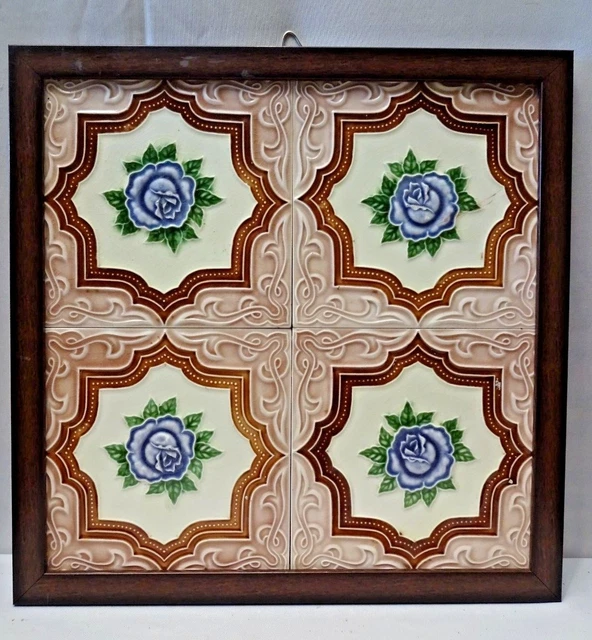 Tile Majolica Japan Vintage Ceramic Art Nouveau Floral Design Collectible #443