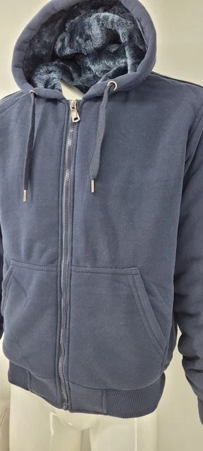 Mens Thick Soft Fur Fleece Heavy Duty Work Zip Up Hoodie Winter Black Sweatshir 4