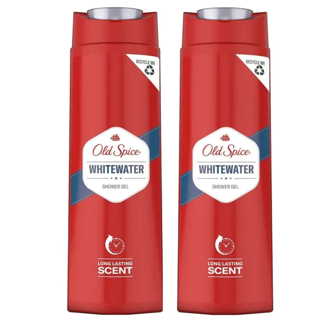 2x Old Spice Shower Gel Whitewater 250ml Manly Scent Hydrating Formula