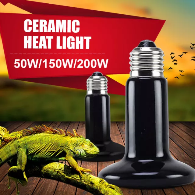 50-200W Black Heat Emitter Lamp Reptile Brooder Incubator Ceramic Infrared Light