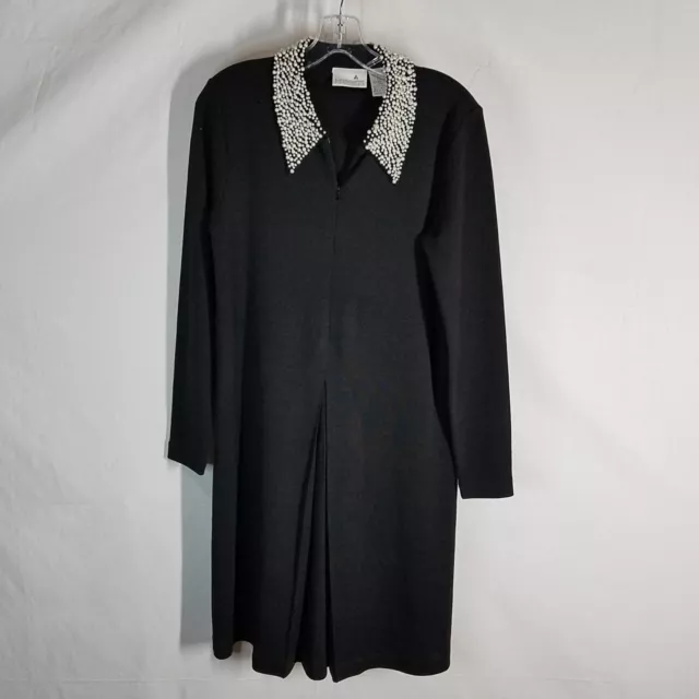Liz Claiborne Women's Size Small Long Sleeve Black Dress with Bead Collar Wool