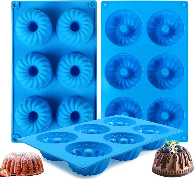 3PCS Mini Bundt Cake Pan, 6Cavity Heritage Bundtlette Cake Silicone Mold for Bak