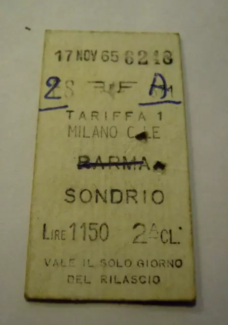 Biglietto Del Treno Cartonato 1965 - Milano C.le - Sondrio   -