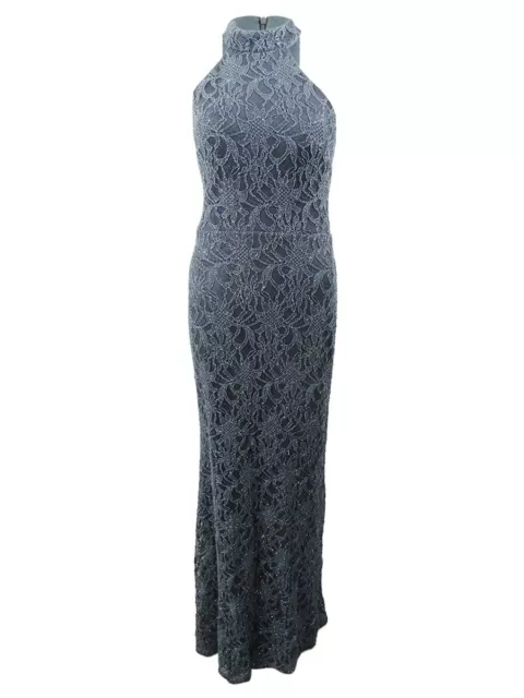 Betsy & Adam Women's Glitter Lace Halter Gown