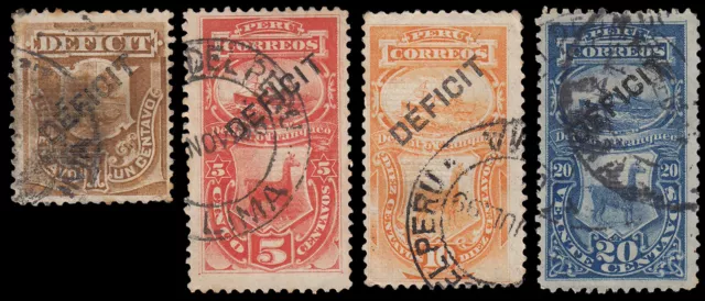 Pérou Taxe 34/37 1897-98 Timbres De 1874-79 Avec Surcharge Déficit Usés