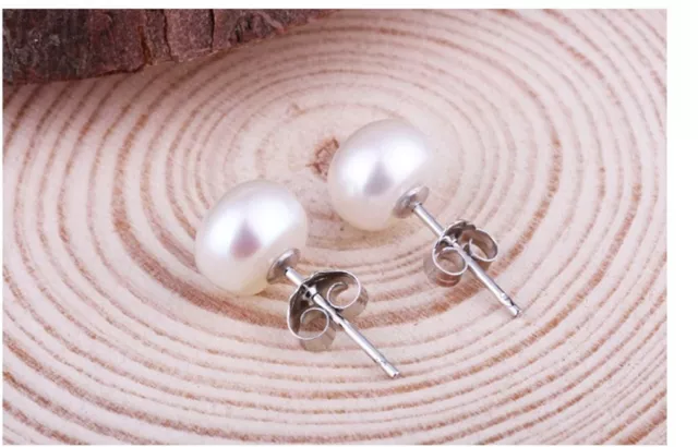 White/Cream Cultured Freshwater Pearl 925 Sterling Silver Plated Stud Earrings