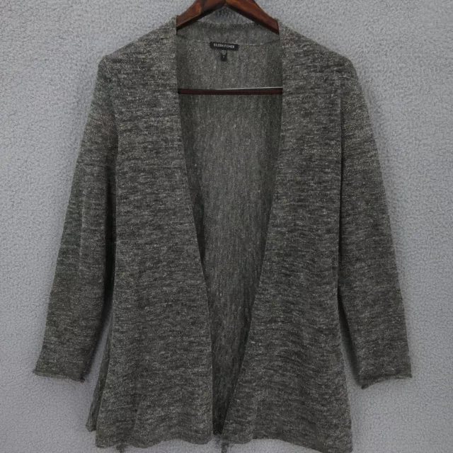 Eileen Fisher Cardigan Sweater Women's S Open Front Linen Metallic Blend Sheer