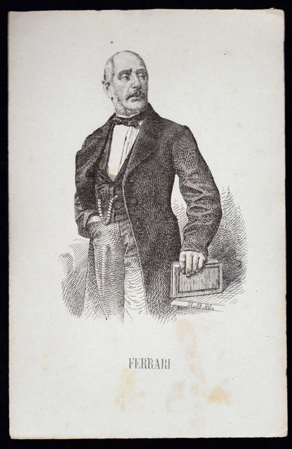 Giuseppe Ferrari Incisione Xilografia '800 Uomo Politico Deputato Regno Italia