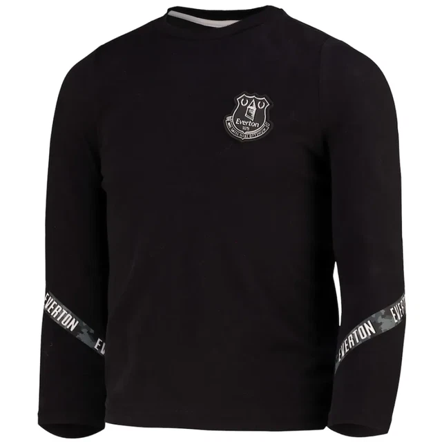 Everton Kinder Fußball Pyjama (Größe 12-13y) schwarzes Band langes Pyjama-Oberteil - Neu