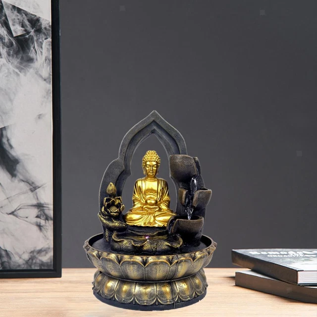 Tabletop Water Fountain with LED Light Indoor Resin Buddha Waterfall Feature