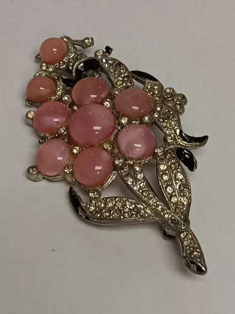 Vintage Coro? Unmarked Pink Moon glow Grape Flower Brooch Clip Pin