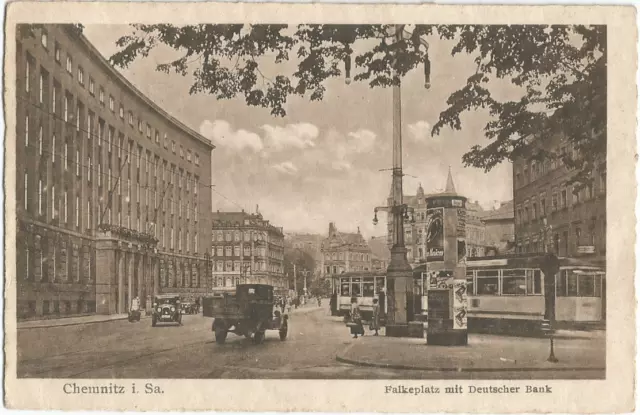 Chemnitz, Falkeplatz mit Deutscher Bank, alte Ak von 1930