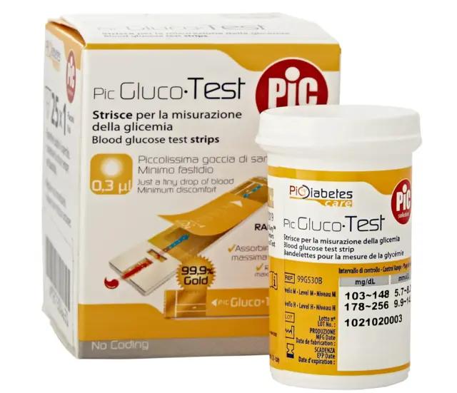 50 Strisce Reattive Pic Glucotest misurazione glicemia