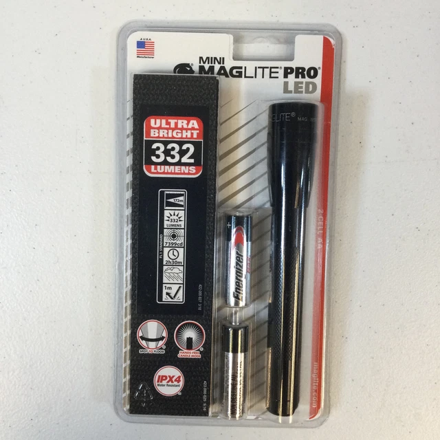 Maglite Mini Pro SP2P01H Black Ultra Bright 332 Lumens LED 2-Cell AA Flashlight