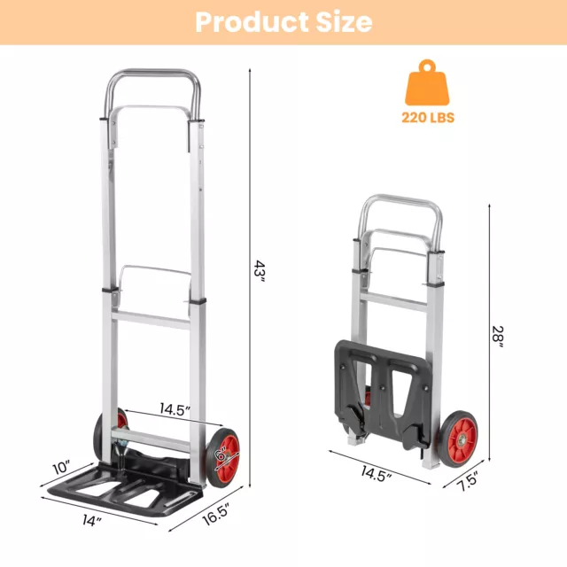 Folding Hand Truck Aluminum Dolly Cart w/ All-Terrain Wheels & Telescopic Handle 2