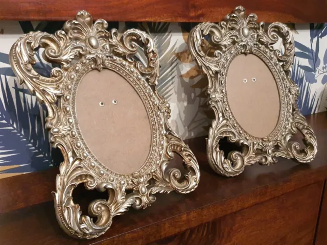 Pair of Vintage Rococo Ornate Antique Style Photo Frames Gold & Silver Tone