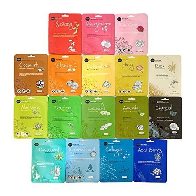 Celavi Essence Facial Sheet Face Mask Variety Set 0.74 Ounce (Pack of 24)