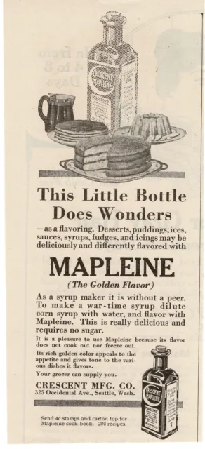 1919 MAPELINE Syrup pancakes  Crescent Mfg. Co. Seattle WA Vintage Print Ad 2