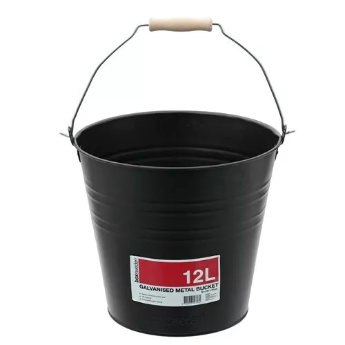 2 x 12L Black Metal Bucket Wood Handle Ice Water Storage Garden Wash Pot 30CM 3