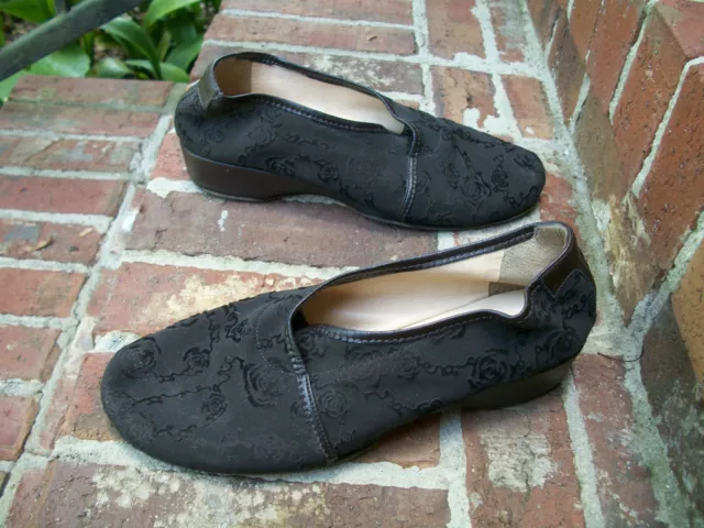 Taryn Rose Black Brown Flexible Floral Microfiber Burnout Ballet Flats 38 Italy