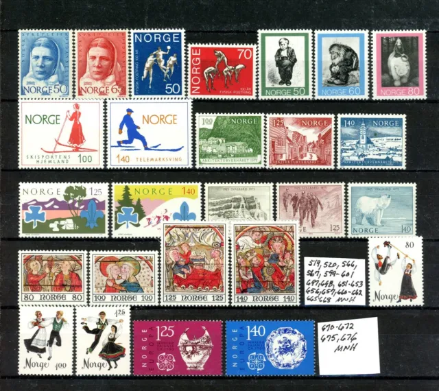 Norway Outstanding Selection of 26 MNH Stamps - CV=$28.00