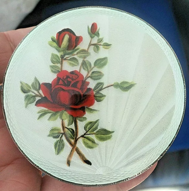 Superb Sterling Silver & Enamel Red Rose Compact h/m 1959 Henry Clifford Davies