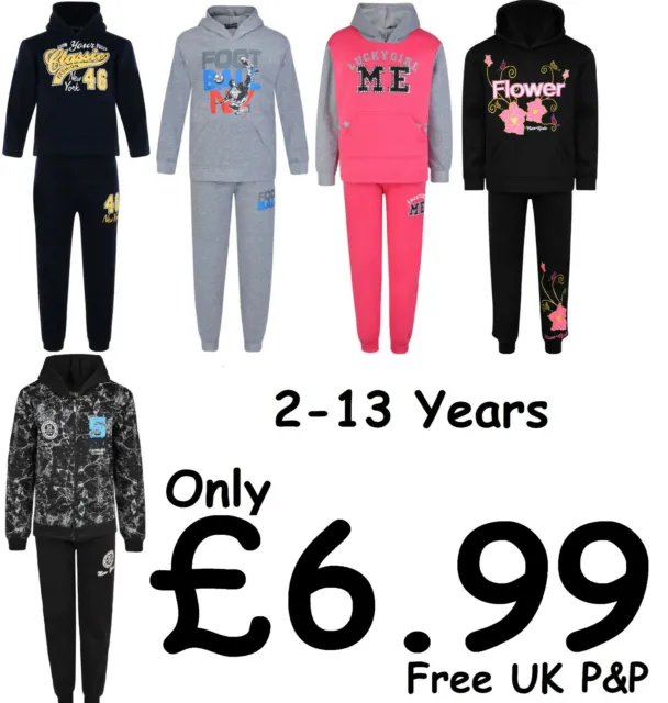 Kids Tracksuit Boys Girls Jog Sets Hooded Top Joggers 2Pc Mixed Designs Bnwt