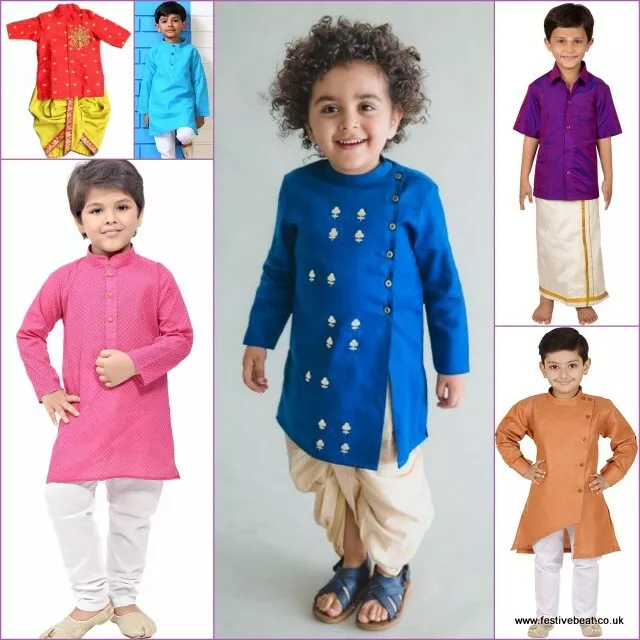 BAMBINI BAMBINI PIGIAMA TRADIZIONALE KURTA DHOTI LUNGO sherwani INDIANO abito asiatico 1-10