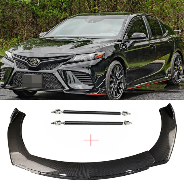 Front Bumper Lip + Strut Rods carbon fiber For Toyota Camry Corolla Scion Prius