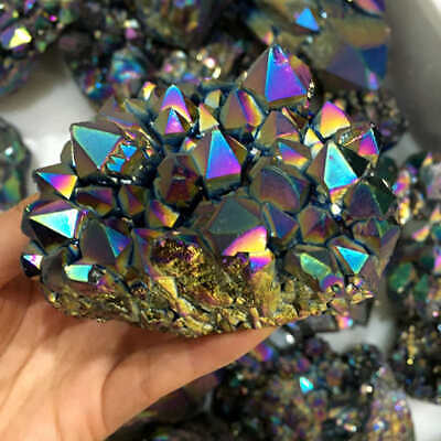 100G Natural Rock Rainbow Aura Titanium Quartz Crystal Cluster Specimens Healing