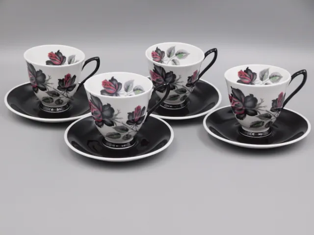 Set Of Four Royal Albert Masquerade Coffee Cups And Saucers.