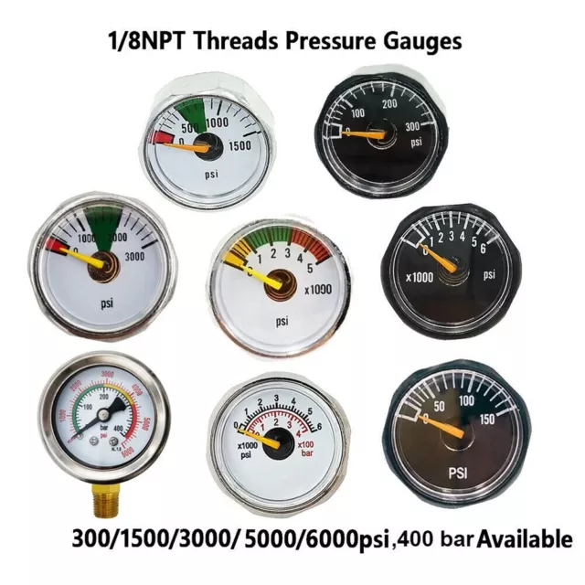 Pressure Gauge Barometer Paintball Silver/Black PCP 0-400bar 1/8NPT Thread