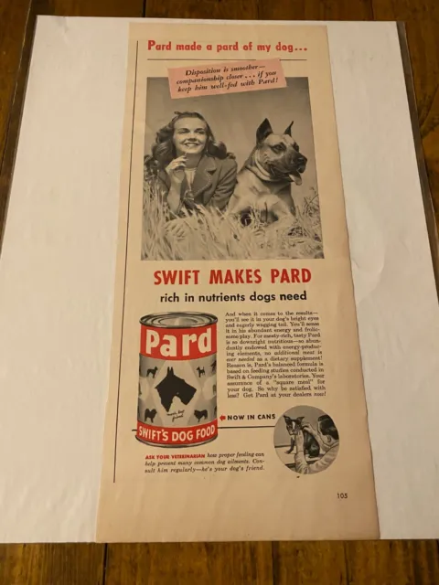 Vintage 1947 Pard Dog Food Great Dane Dog ad